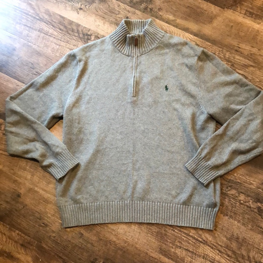 Polo heather green mock neck half zip sweater